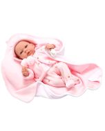 Muñeca 40 cm Andie rosa con manta