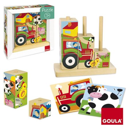 Puzzles madera cubos la granja