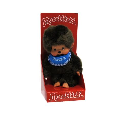 Peluche Monchhichi con babero azul 20 cm
