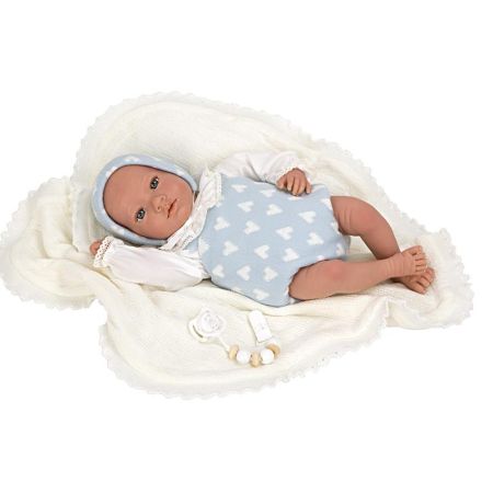 Muñeca reborn 40 cm Ian azul con manta