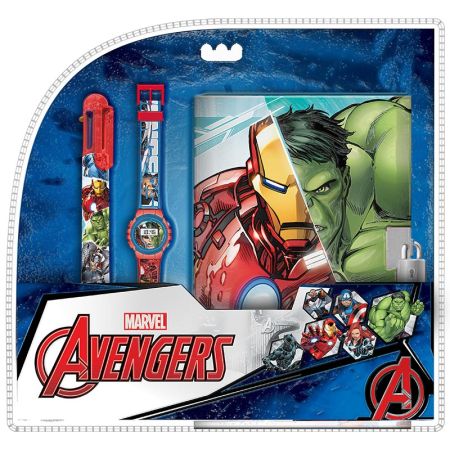 Set reloj digital bolígrafo y diario Avengers